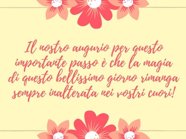 Il nostro augurio per questo importante passo è che la magia di questo bellissimo giorno rimanga sempre inalterata nei vostri cuori!