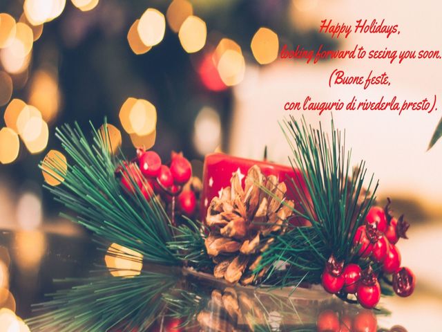 Happy Holidays, looking forward to seeing you soon. (Buone feste, con l‘augurio di rivederla presto).