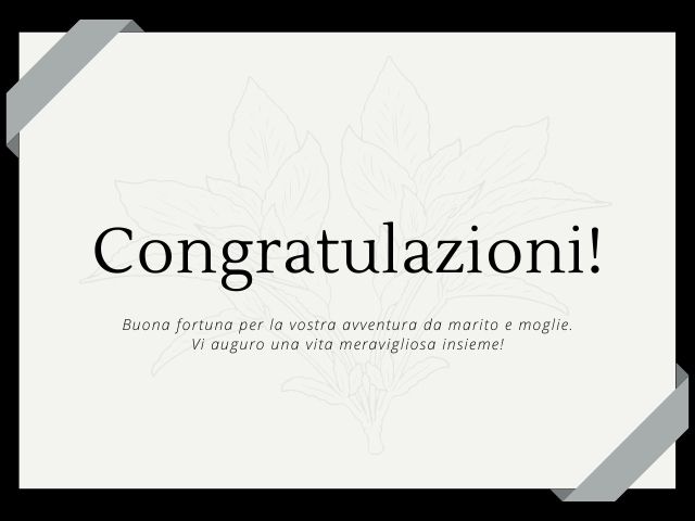 Congratulazioni! Buona fortuna per la vostra avventura da marito e moglie. Vi auguro una vita meravigliosa insieme.