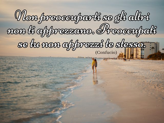 Non preoccuparti se gli altri non ti apprezzano. Preoccupati se tu non apprezzi te stesso. (Confucio)