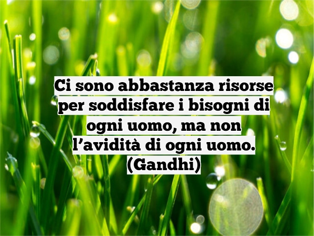 Ci sono abbastanza risorse per soddisfare i bisogni di ogni uomo, ma non l’avidità di ogni uomo.(Gandhi)