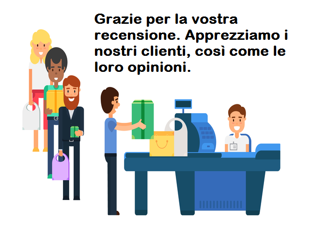 Grazie per la vostra recensione. Apprezziamo i nostri clienti, così come le loro opinioni.