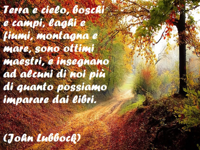 Terra e cielo, boschi e campi, laghi e fiumi, montagna e mare, sono ottimi maestri, e insegnano ad alcuni di noi più di quanto possiamo imparare dai libri. (John Lubbock)