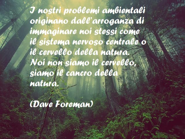 I nostri problemi ambientali originano dall’arroganza di immaginare noi stessi come il sistema nervoso centrale o il cervello della natura. Noi non siamo il cervello, siamo il cancro della natura. (Dave Foreman)