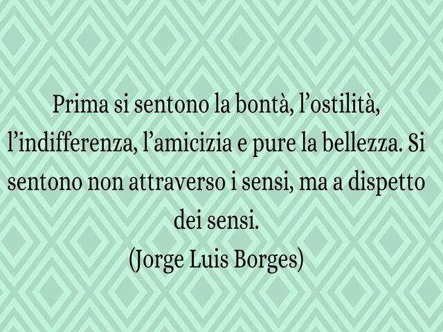 Prima si sentono la bontà, l’ostilità, l’indifferenza, l’amicizia e pure la bellezza. Si sentono non attraverso i sensi, ma a dispetto dei sensi.(Jorge Luis Borges)