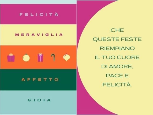 Felicità, meraviglia, affetto, gioia. Che queste feste riempiano il tuo cuore d'amore, pace e felicità.