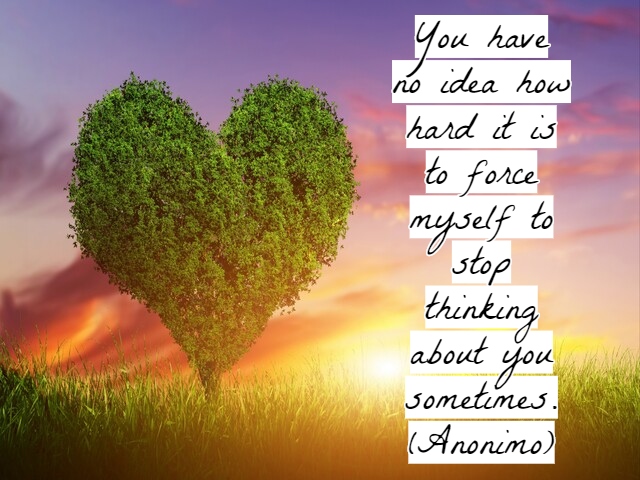 You have no idea how hard it is to force myself to stop thinking about you sometimes.(Non hai idea di quanto sia difficile costringermi a smettere di pensare a te almeno ogni tanto).(Anonimo)