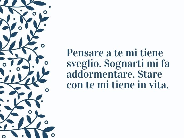 Pensare a te mi tiene sveglio. Sognarti mi fa addormentare. Stare con te mi tiene in vita.