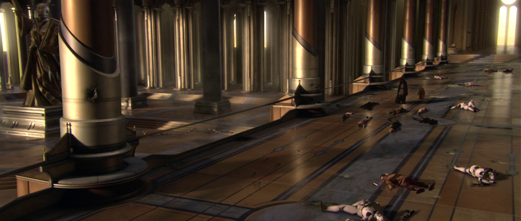 I corpi dei jedi e dei cloni all'interno del Tempio.Da: wookieepedia