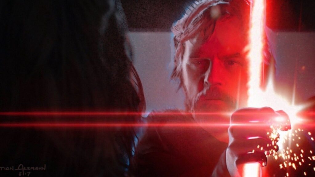 Concept Art di Luke (fantasma) che parla Kylo Ren in Duel of the Fates.