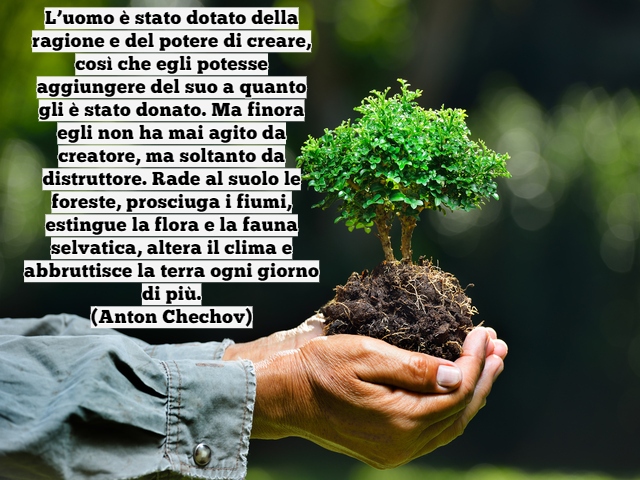 L’uomo è stato dotato della ragione e del potere di creare, così che egli potesse aggiungere del suo a quanto gli è stato donato. Ma finora egli non ha mai agito da creatore, ma soltanto da distruttore. Rade al suolo le foreste, prosciuga i fiumi, estingu