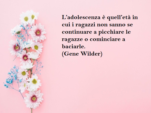 L'adolescenza è quell'età in cui i ragazzi non sanno se continuare a picchiare le ragazze o cominciare a baciarle. (Gen Wilder)