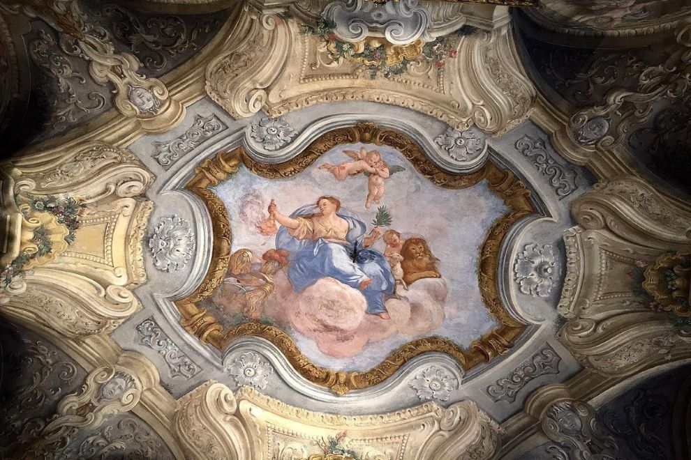 Dettagli dei soffitti affrescati del primo piano nobile di Palazzo Lercari Spinola o Palazzo di Gio. Maria Spinola.