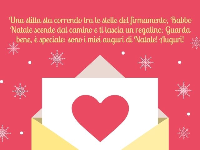Una slitta sta correndo tra le stelle del firmamento, Babbo Natale scende dal camino e ti lascia un regalino. Guarda bene, è speciale: sono i miei auguri di Natale! Auguri!