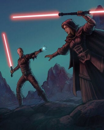 Darth Bane e Darth Zannah che si scontrano nel loro duello finale