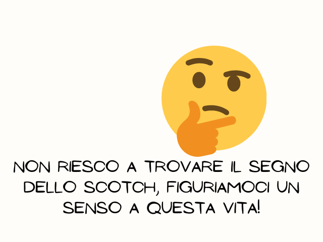 Non riesco a trovare il segno dello scotch, figuriamoci un senso a questa vita!