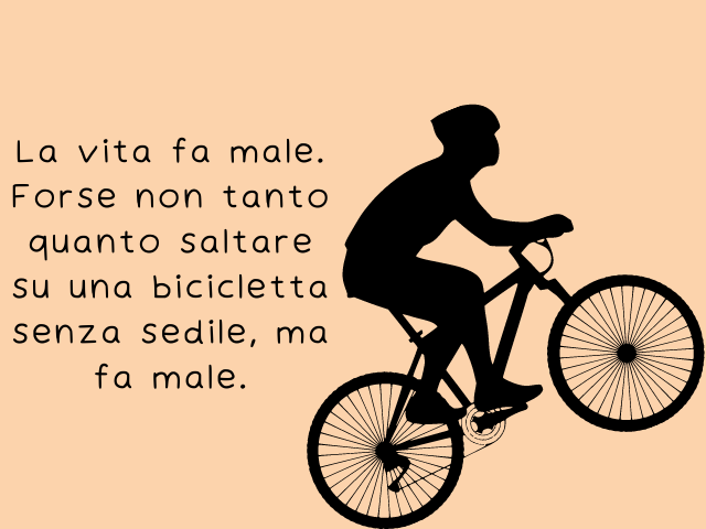 La vita fa male. Forse non tanto quanto saltare su una bicicletta senza sedile, ma fa male.