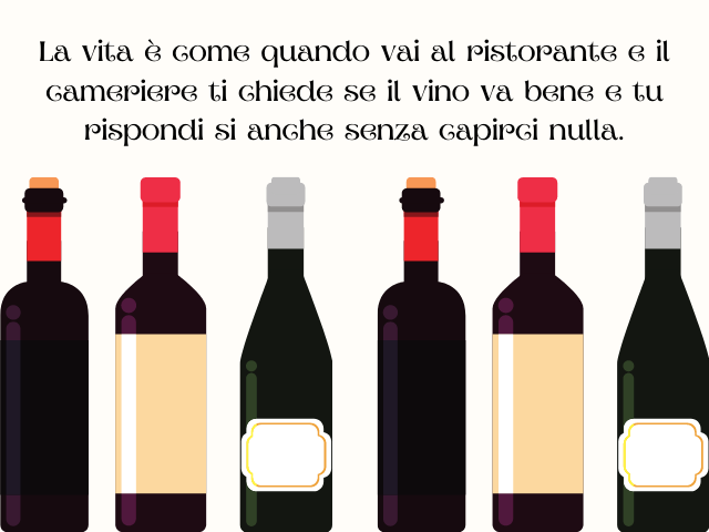 La vita è come quando vai al ristorante e il cameriere ti chiede se il vino va bene e tu rispondi si anche senza capirci nulla.