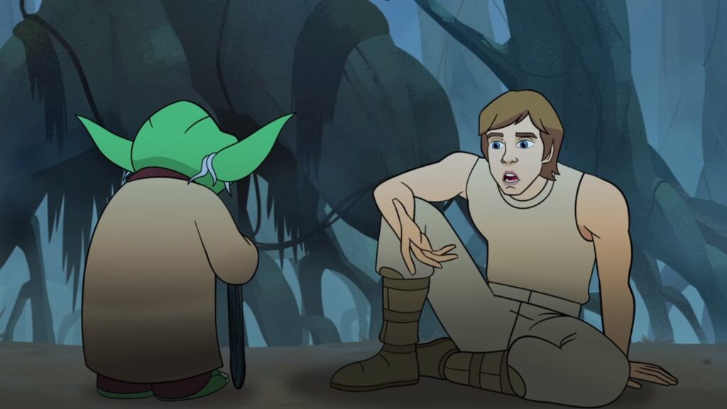 Yoda addestra Luke su Dagobah nell'episodio "The Path Ahead"