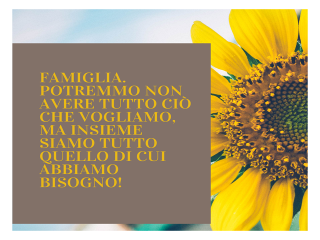 Famiglia. Potremmo non avere tutto ciò che vogliamo, ma insieme siamo tutto quello di cui abbiamo bisogno!