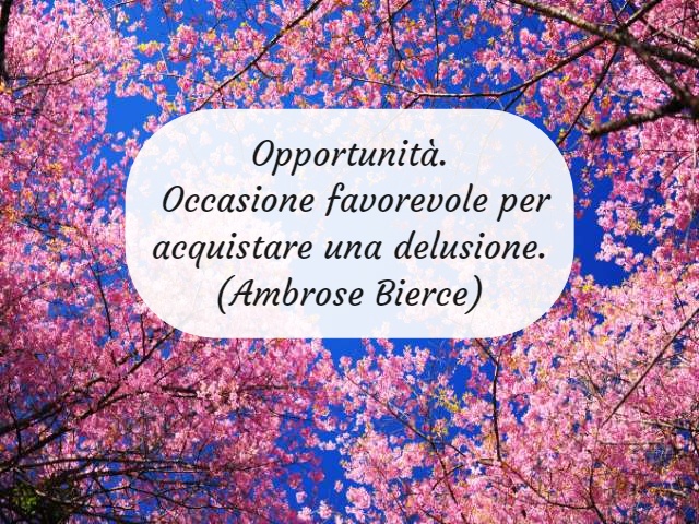 Opportunità. Occasione favorevole per acquistare una delusione.(Ambrose Bierce)