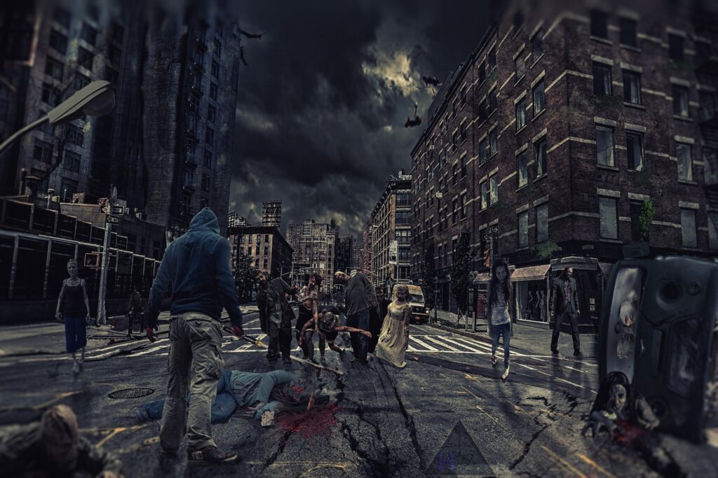 piano contro un attacco zombie-città zombie