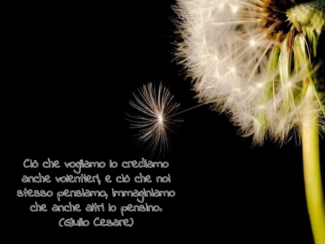 Ciò che vogliamo lo crediamo anche volentieri, e ciò che noi stesso pensiamo, immaginiamo che anche altri lo pensino.(Giulio Cesare)