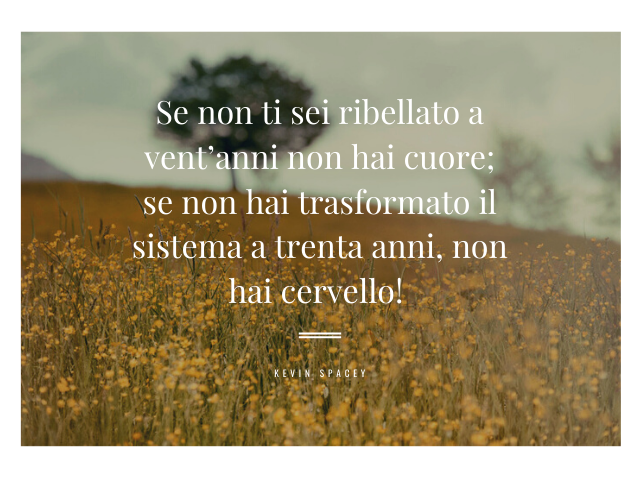 Se non ti sei ribellato a vent’anni non hai cuore; se non hai trasformato il sistema a trenta anni, non hai cervello!(Kevin Spacey)