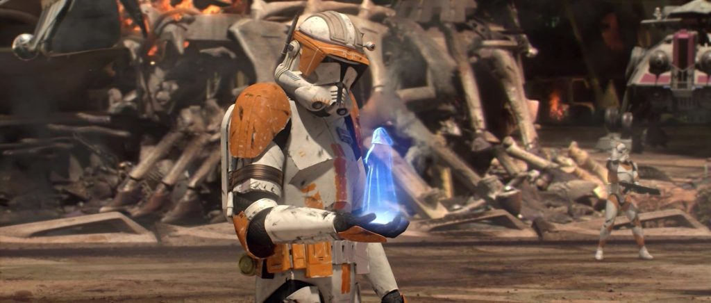 Il comandante Cody riceve l'Ordine 66 da Palpatine attraverso un ologramma