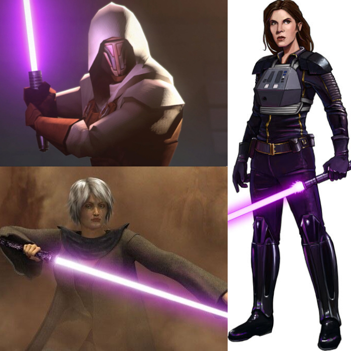 in alto Darth Revan, a destra Jaina Solo, in basso An'ya Kuro
