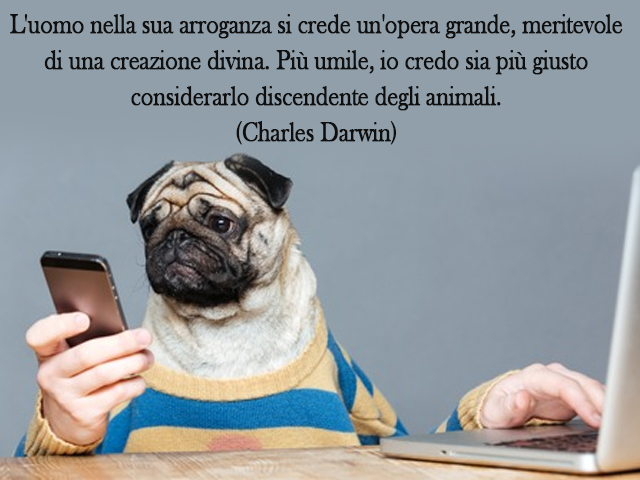 L'uomo nella sua arroganza si crede un'opera grande, meritevole di una creazione divina. Più umile, io credo sia più giusto considerarlo discendente degli animali.(Charles Darwin)