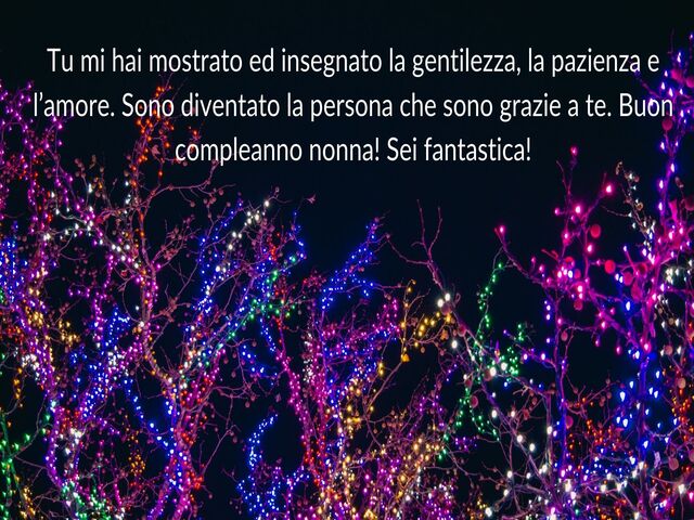 Tu mi hai mostrato ed insegnato la gentilezza, la pazienza e l’amore. Sono diventato la persona che sono grazie a te. Buon compleanno nonna! Sei fantastica!