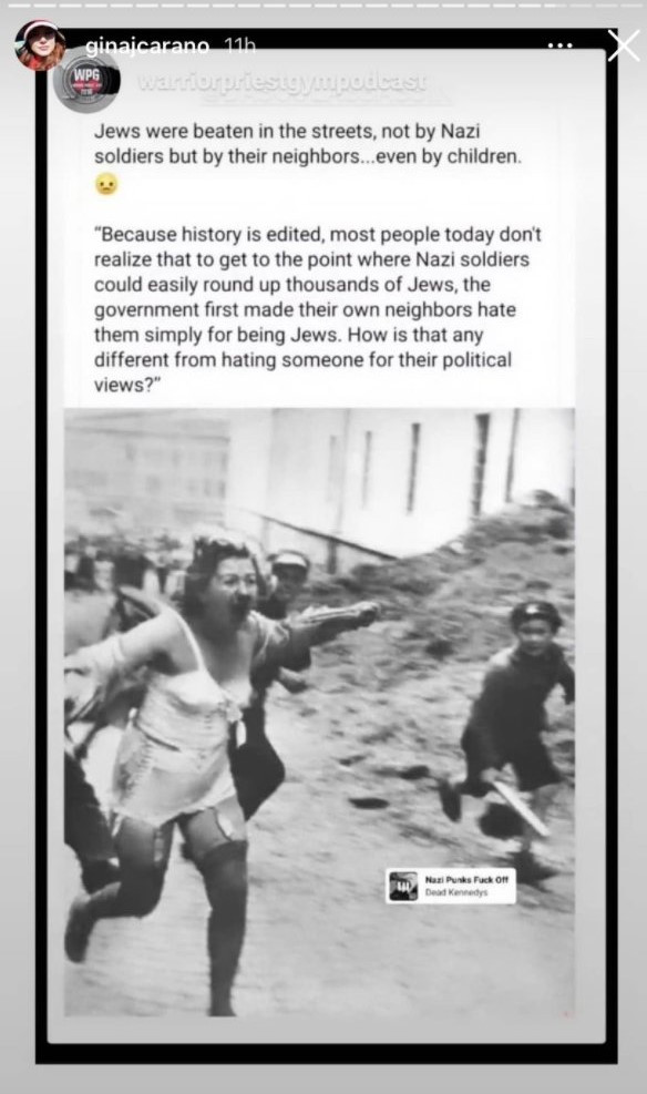 Il post che Gina Carano ha ricondiviso nelle sue Instagram Stories