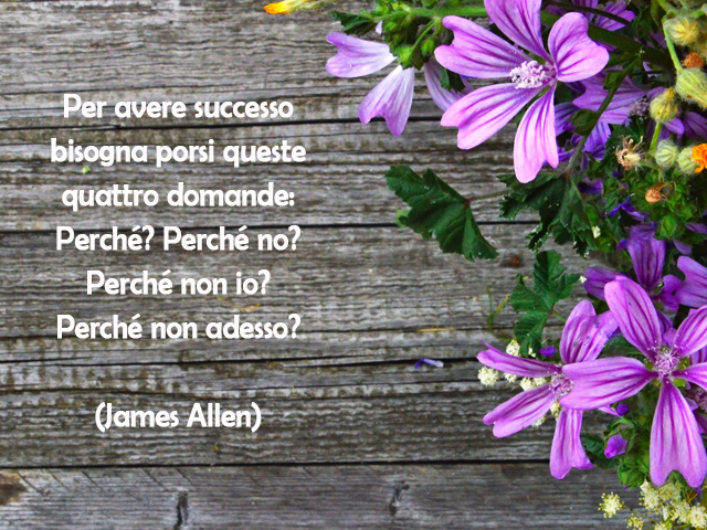 Per avere successo bisogna porsi queste quattro domande: Perché? Perché no? Perché non io? Perché non adesso? (James Allen)