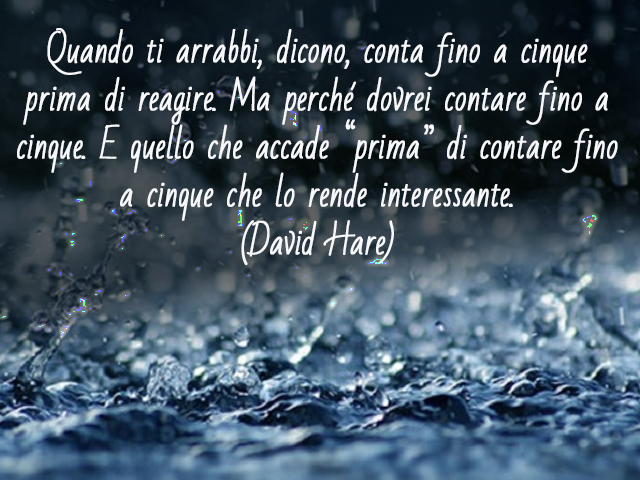 Quando ti arrabbi, dicono, conta fino a cinque prima di reagire. Ma perché dovrei contare fino a cinque. E quello che accade “prima” di contare fino a cinque che lo rende interessante.(David Hare)