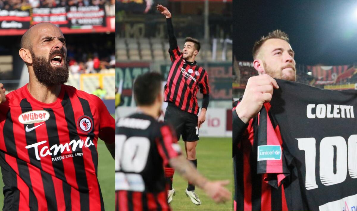 Quattro anni fa 3-0 al Lecce, così il Foggia vedeva la Serie B - Fabio Mezzeo, Francesco Deli e Tommaso Coletti. Crediti: Foggia Calcio 1920/Antonellis