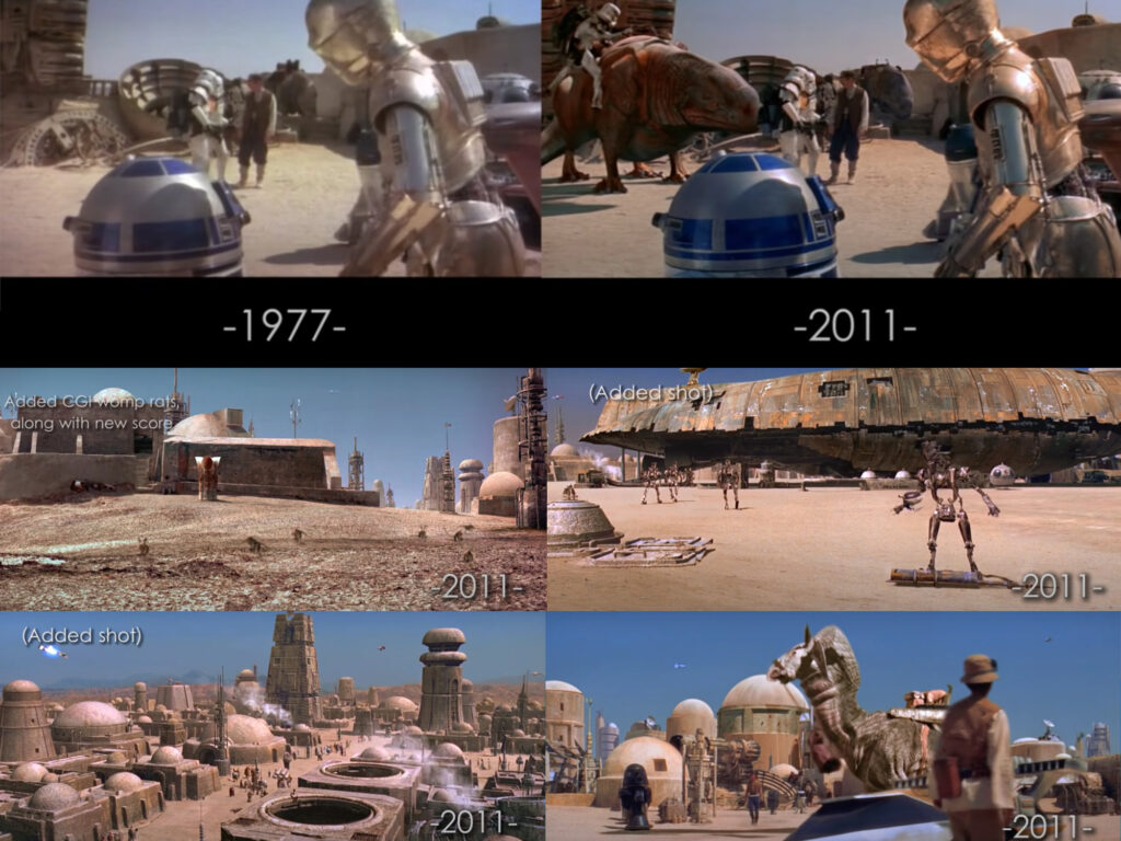 Il porto spaziale di Mos Eisley nelle due versioni