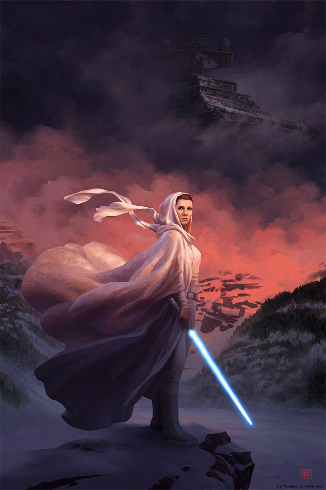 L'illustrazione completa di Leia con la sua spada laser
