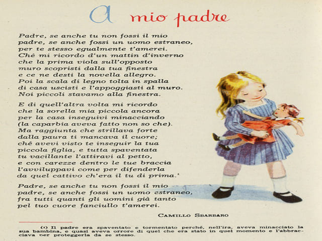A mio padre. Padre, se anche tu non fossi il mio padre, se anche fossi un uomo estraneo per te stesso egualmente t’amerei. Ché mi ricordo d’un mattin d’inverno che la prima viola sull’opposto muro scopristi dalla tua finestra e ce ne desti la novella alle