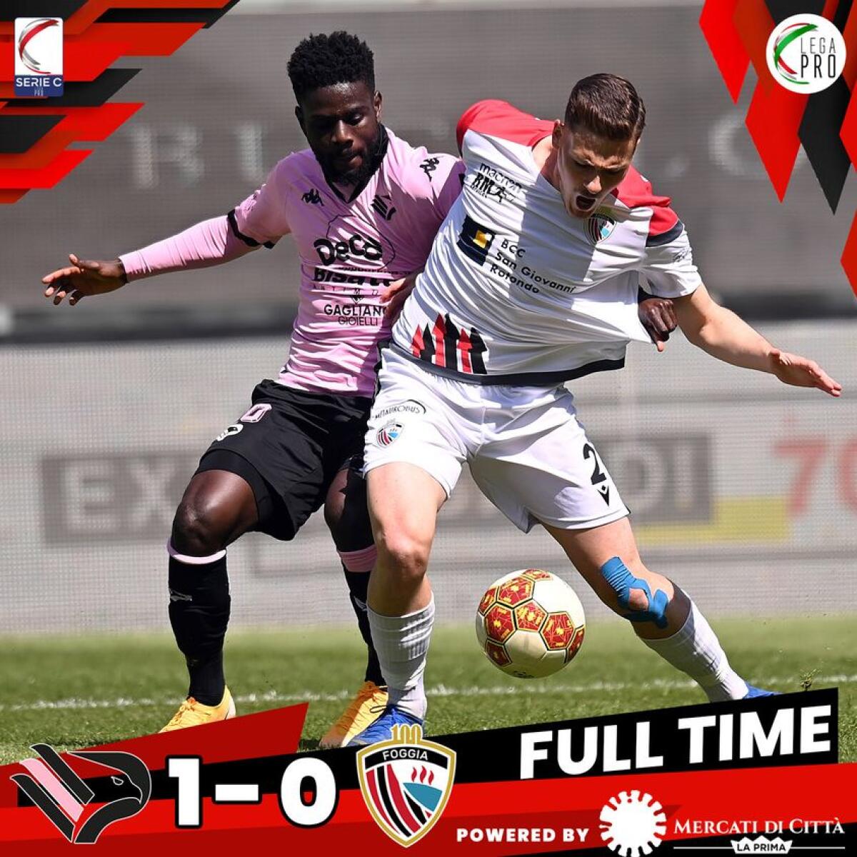 Serie C - girone C, Palermo-Foggia 1-0: tabellino e highlights - Immagine in evidenza: Palermo 1-0 Foggia - crediti foto: pagina ufficiale Facebook Calcio Foggia 1920