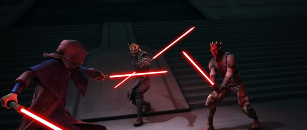 Darth Maul e suo fratello Savage Opress combattono Darth Sidious in The Clone Wars