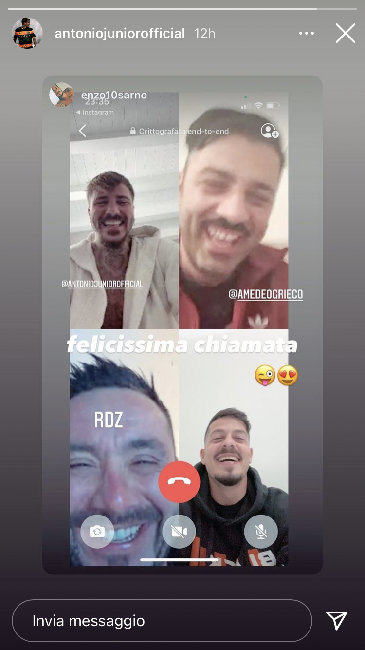 La videochiamata tra Vacca, Amedeo, De Zerbi e Sarno