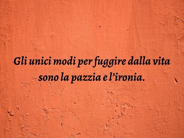 Gli unici modi per fuggire dalla vita sono la pazzia e l’ironia.