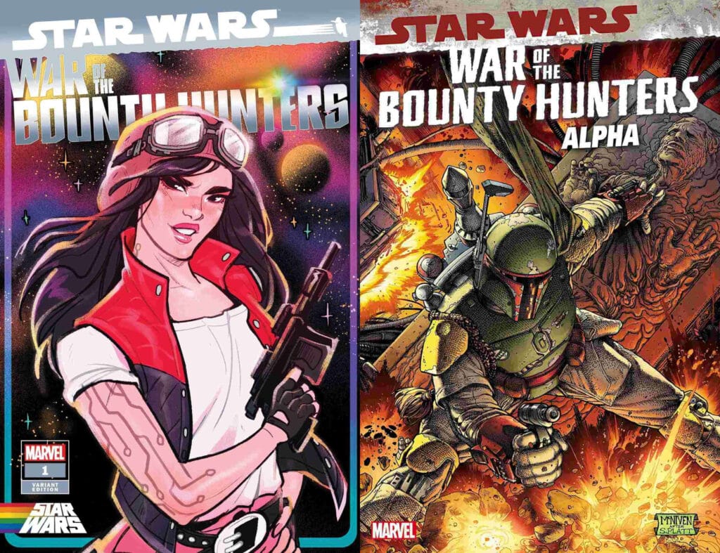 Due copertine del fumetto War of the Bounty hunters