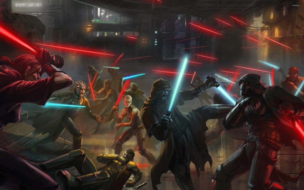 Rappresentazione di una battaglia tra Jedi e Sith durante le Grandi Guerre Sith