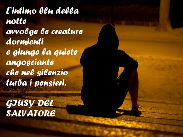 L’intimo blu della notte avvolge le creature dormienti e giunge la quiete angosciante che nel silenzio turba i pensieri. (Giusy Del Salvatore)