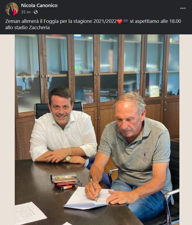 Il post di Nicola Canonico su Facebook