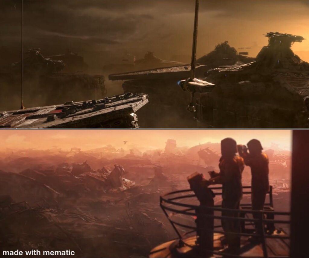 Il pianeta Bracca in Jedi: Fallen Order (sopra) e The Bad Batch (sotto)