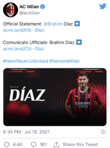 Tweet del Milan