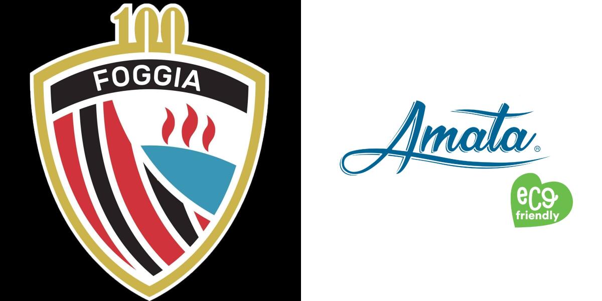 Foggia, sponsorship con Acqua Amata per la stagione 21/22 - Immagine in evidenza: Foggia-Acqua Amata - crediti foto (rispettivamente per i due stemmi): pagina ufficiale Facebook Calcio Foggia 1920 & pagina ufficiale Facebook Acqua Amata